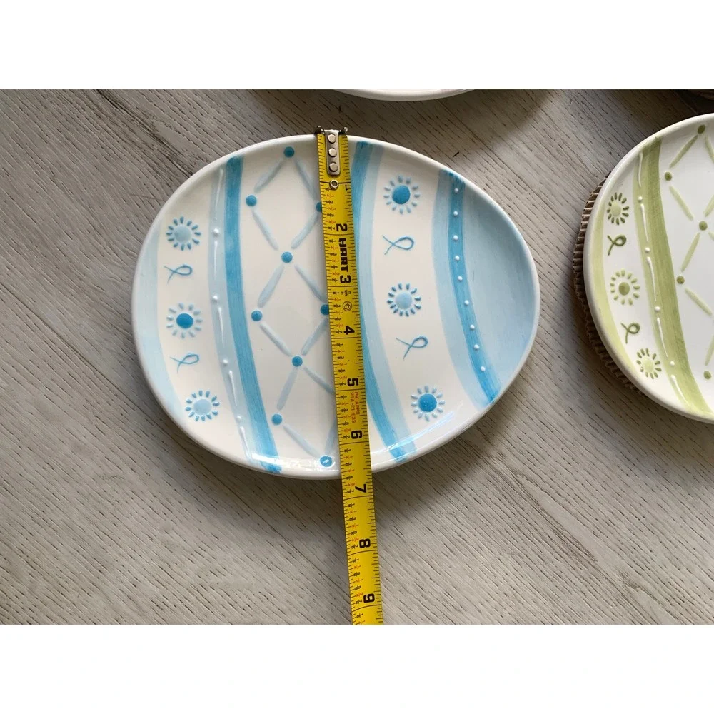 Pottery Barn Easter Egg Plates Set of 4 Pastel Stoneware Appetizer Spring Decor‎